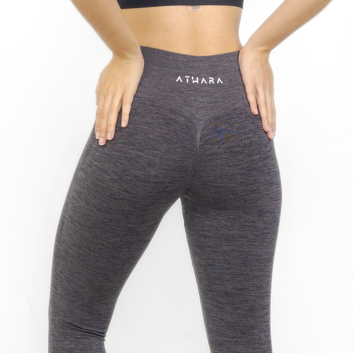 Athara CoreFlow Leggings in Hemp Gray – Back View with Scrunch Detail