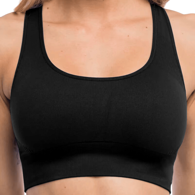 Athara MaxSculpt OpenBack Sports Bra in Black – Front View