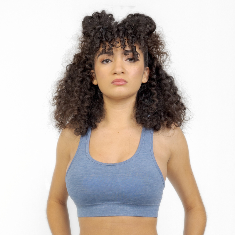Athara CoreFlow Crossback Sports Bra in Hemp Blue – Front View
