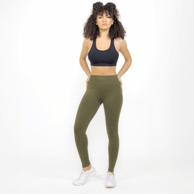 Athara CoreFlow Leggings in Army Green – Full-Length Front View on Model