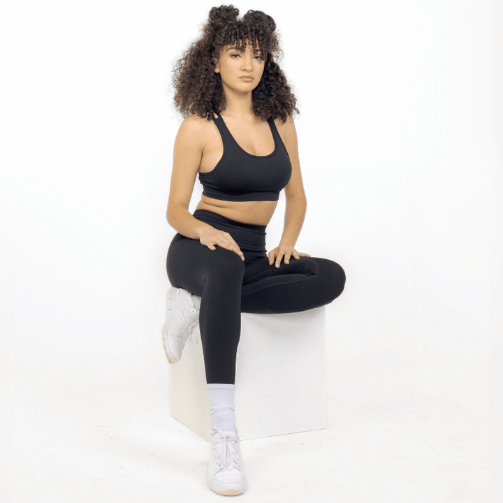 Athara CoreFlow Leggings in Black – Side View Showing Fit
