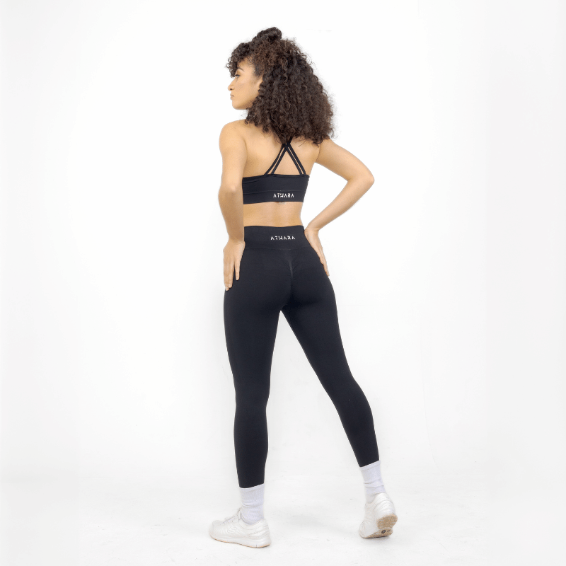 Athara CoreFlow Leggings in Black – Full-Length Back View on Model