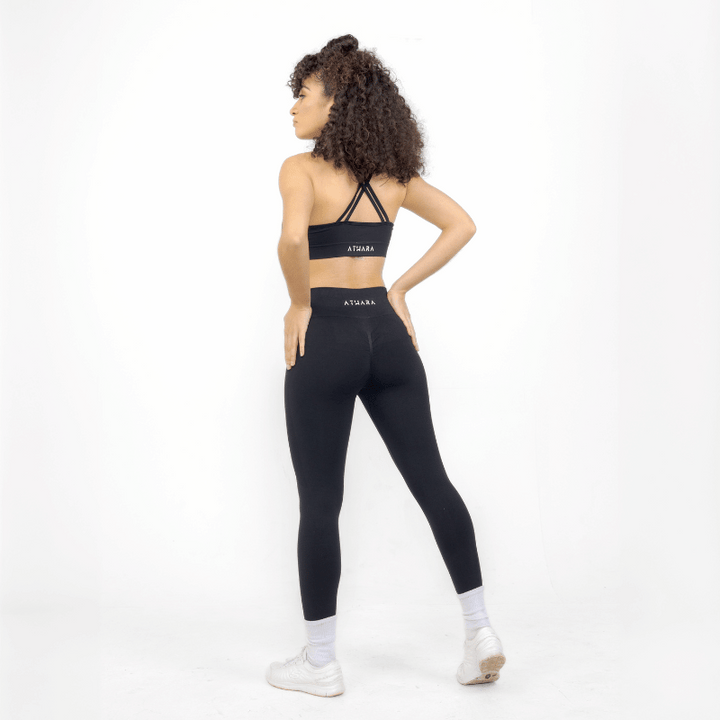 Athara CoreFlow Leggings in Black – Full-Length Back View on Model