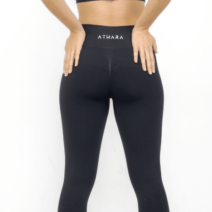 Athara CoreFlow Leggings in Black – Back View with Scrunch Detail