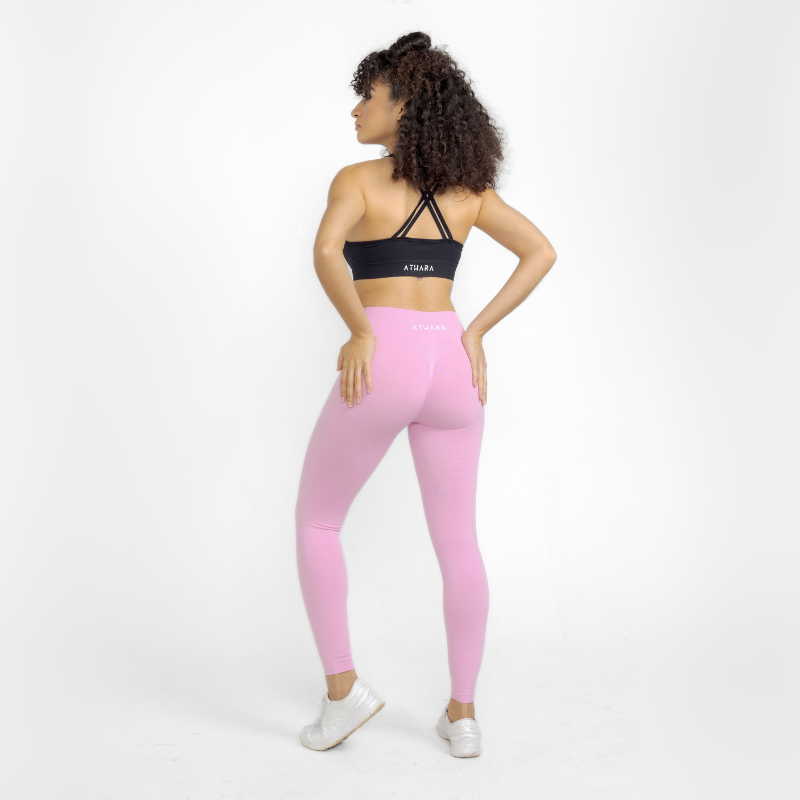 Athara CoreFlow Leggings in Blush Pink – Full-Length Back View on Model
