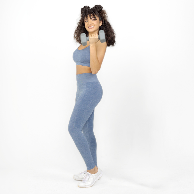Athara CoreFlow Leggings in Hemp Blue – Full-length Side View Action