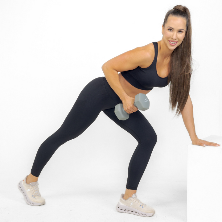 Athara MaxSculpt Leggings in Black – Side View Action Shot