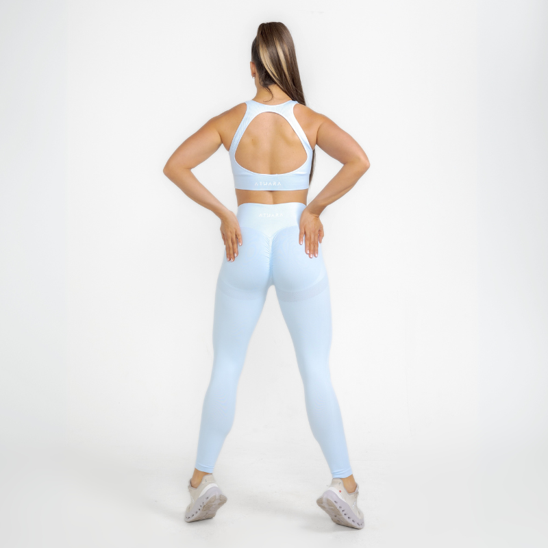 Athara MaxSculpt Leggings in Glacier Blue – Full-Length Back View on Model