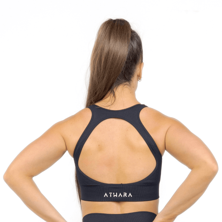 Athara MaxSculpt OpenBack Sports Bra in Black – Back View with Openback Detail
