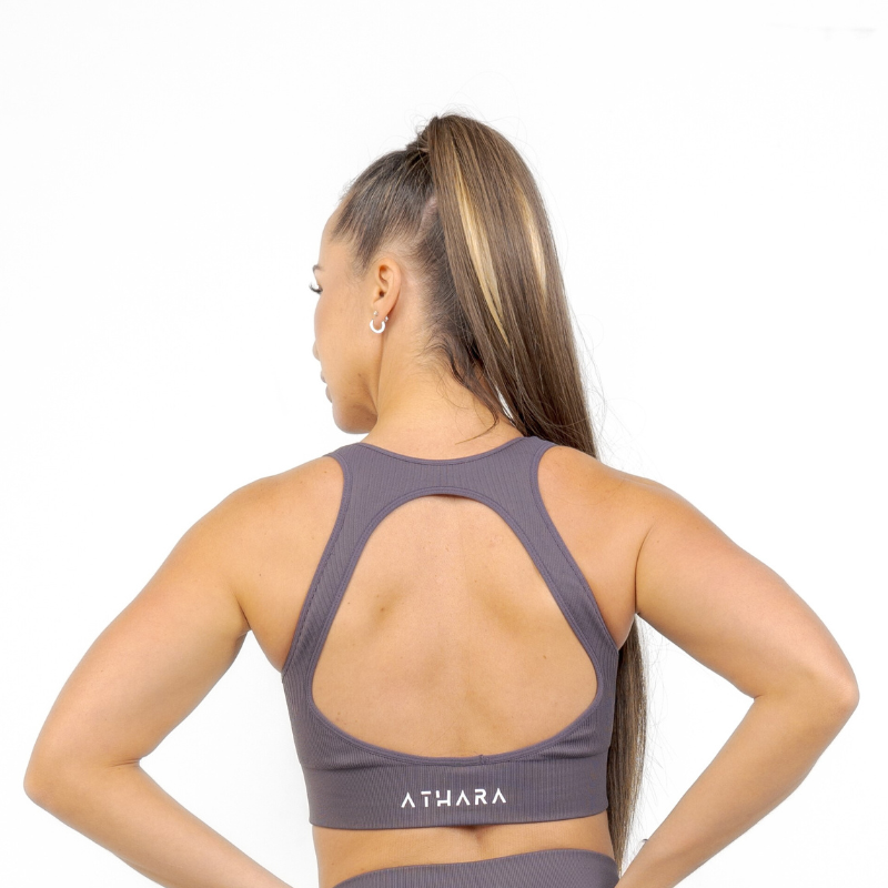 Athara MaxSculpt OpenBack Sports Bra in Dark Gray – Back View with Openback Detail