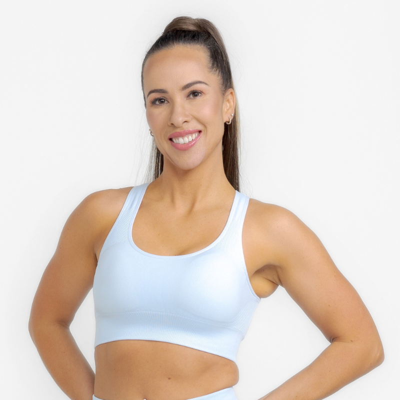 Athara MaxSculpt OpenBack Sports Bra in Glacier Blue – Front View