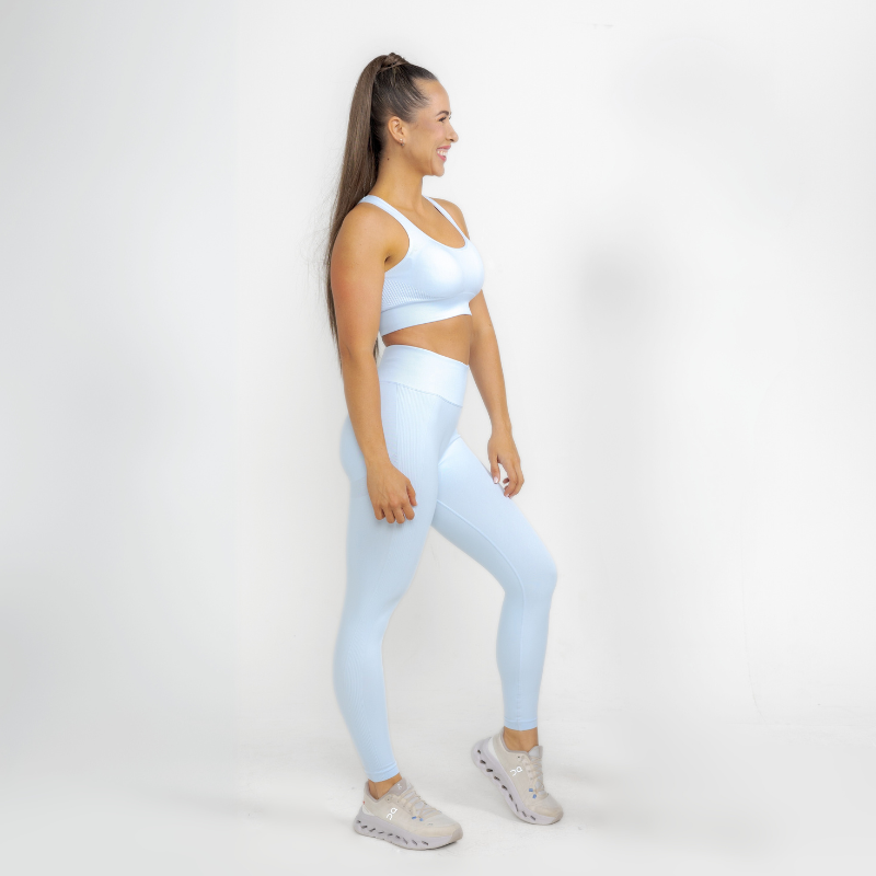 Athara MaxSculpt OpenBack Sports Bra in Glacier Blue – Full-length Side View