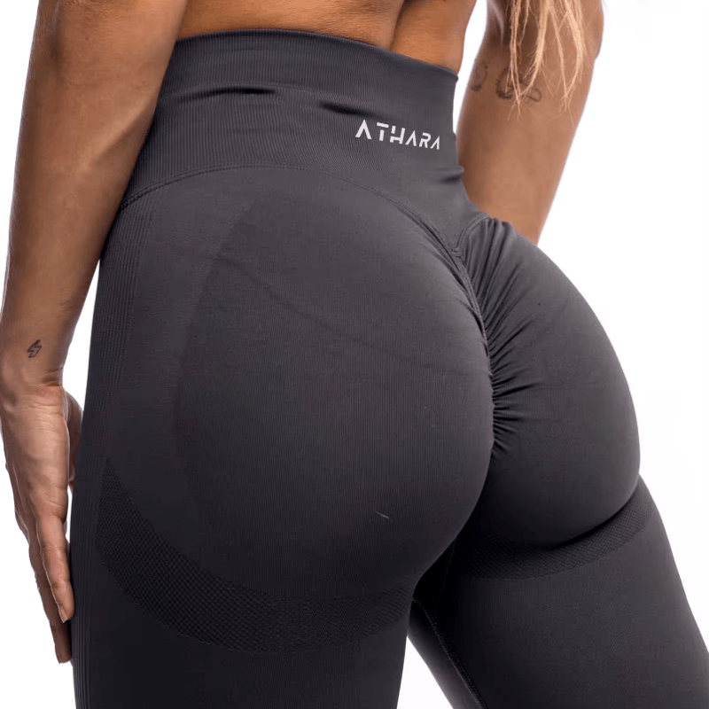 Athara MaxSculpt Leggings in Dark Gray – Back View with Scrunch Detail