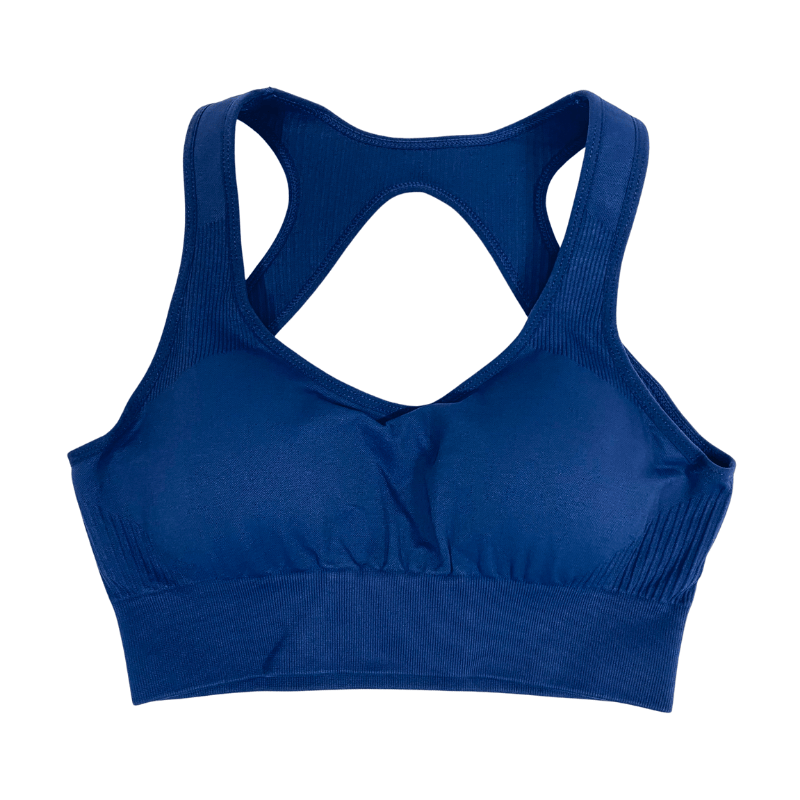 Athara MaxSculpt OpenBack Sports Bra in Twilight Blue – Flat Lay