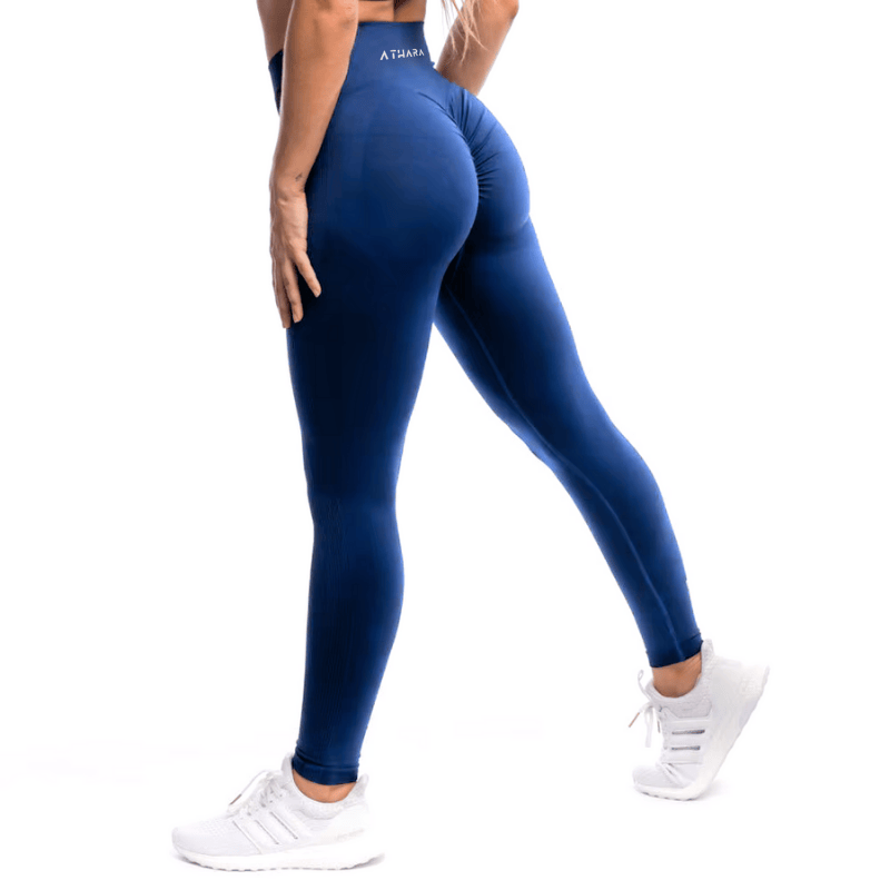 Athara MaxSculpt Leggings in Twilight Blue – Side View Showing Fit