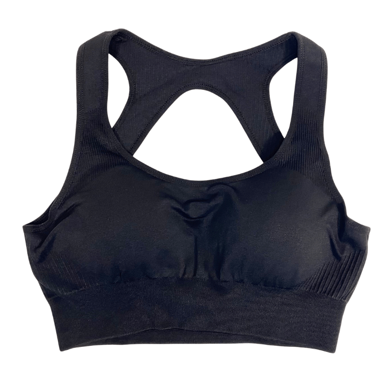Athara MaxSculpt OpenBack Sports Bra in Black – Flat Lay