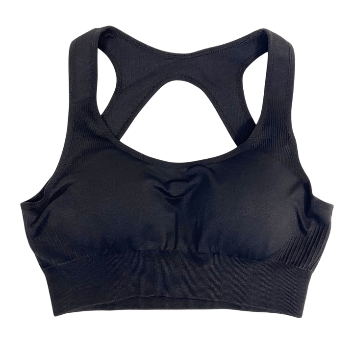 Athara MaxSculpt OpenBack Sports Bra in Black – Flat Lay